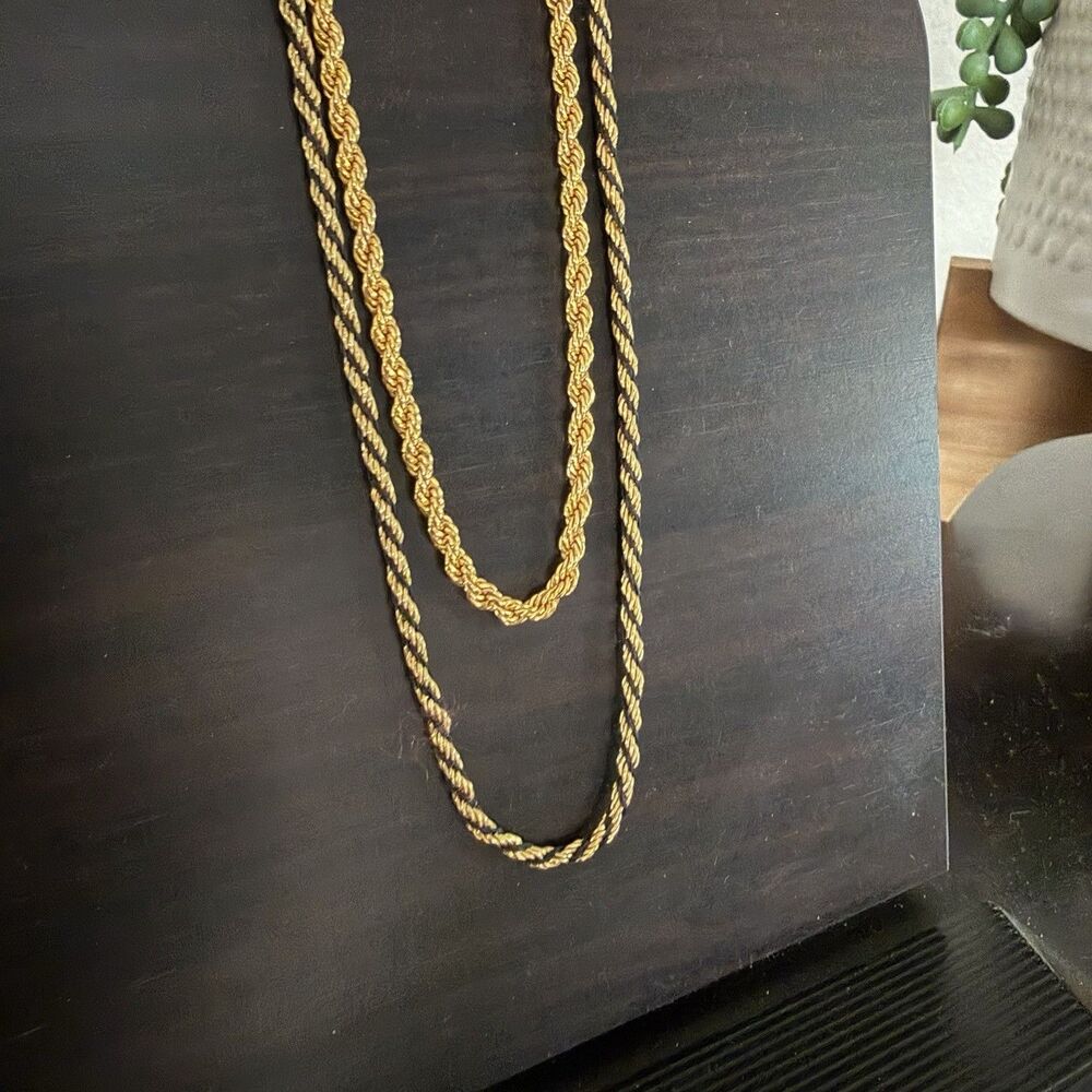 Two (2) Gold Tone 20" Rope Chain Necklaces Black Gold 22" Unbranded